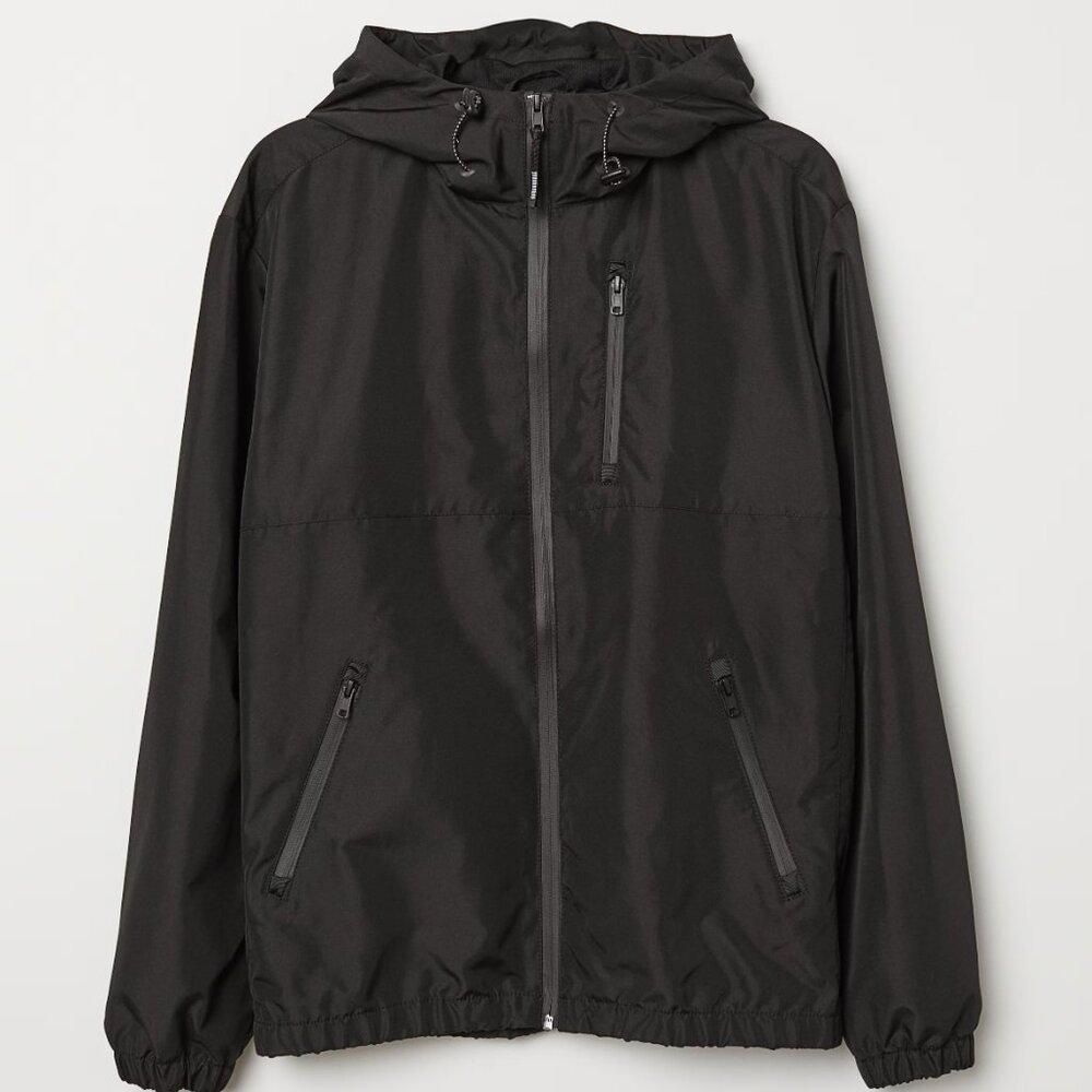 H&M‎ Men's Black Raglan Sleeve Outdoor Windbreaker Full Zip Hoodie Size L